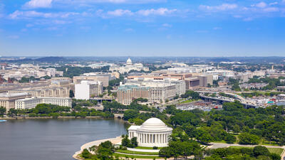 Washington DC aerial view with Thomas Jefferson Memorial building