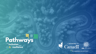 Aerial view of a winding forest road with logos and text overlay.