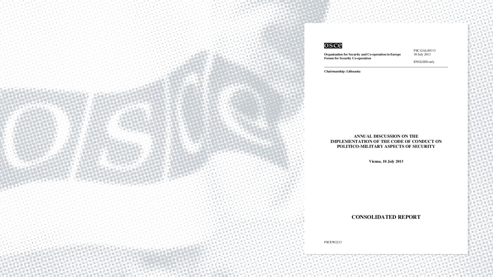 2nd Annual Discussion of the Implementation of the Code of Conduct on Politico-Military Aspects of Security 2nd Annual Discussion of the Implementation of the Code of Conduct on Politico-Military Aspects of Security