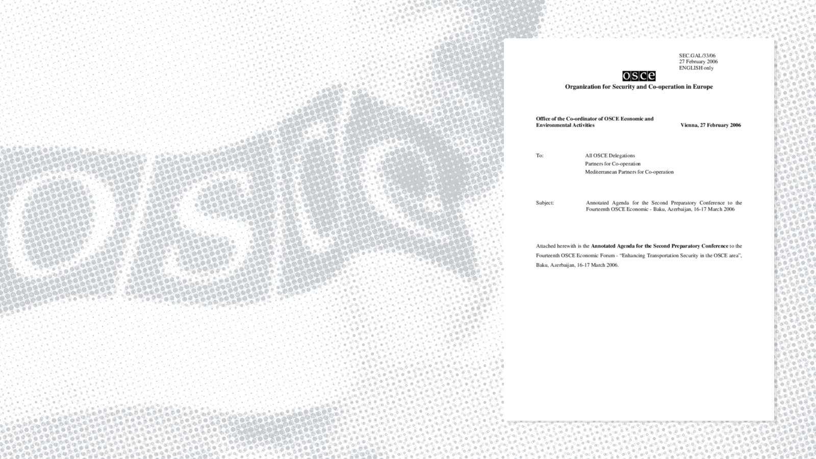 Draft annotated agenda for the second preparatory conference for the 14th OSCE Economic Forum Draft annotated agenda for the second preparatory conference for the 14th OSCE Economic Forum