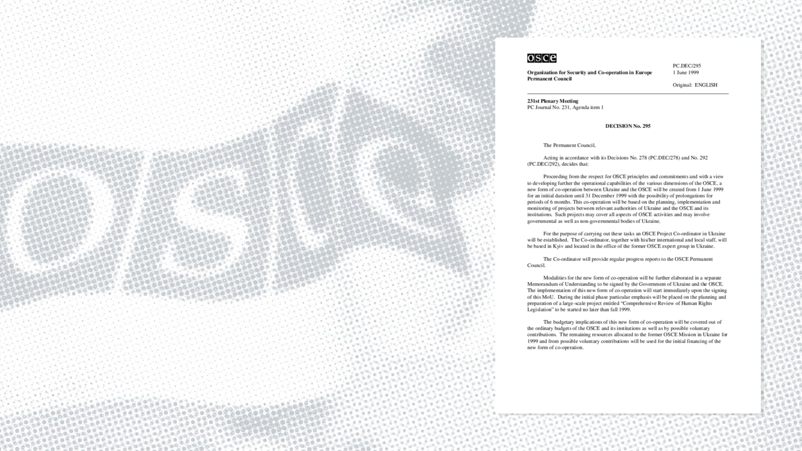 Permanent Council Decision No. 295 Permanent Council Decision No. 295