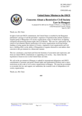 Statement by the Delegation of the United States of America on the concerns about a restrictive civil society law in Hungary