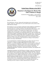 Statement by the Delegation of the United States of America in response to the report by the Head of the OSCE Mission to Skopje, Ambassador Nina Suomalainen
