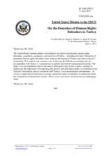 Statement by the Delegation of the United States of America on the arrests of human rights defenders in Turkey