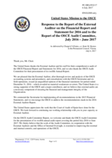 Statement by the Delegation of the United States of America in response to the Financial Report and Financial Statements for the Year Ended 31 December 2016 and the Report of the External Auditor