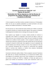Déclaration de l’UE en réponse au chef du Bureau du programme de l’OSCE à Bichkek et au Directeur de l’Académie de Bichkek