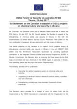 Statement by the Estonian EU Presidency on the Decision by the Council of the European Union, adopted on 11 July 2017, in support of OSCE projects on chemical safety and security in Ukraine