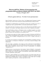 Discorso dell’On. Ministro di presentazione del programma della presidenza italiana dell’OSCE nel 2018