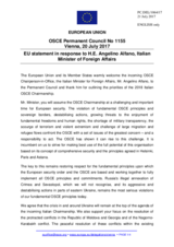 Statement by the Estonian EU Presidency in response to the address by the Minister for Foreign Affairs of Italy, H.E. Angelino Alfano