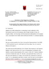 Statement by the Delegation of Albania in response to the address by the Minister for Foreign Affairs of Italy, H.E. Angelino Alfano