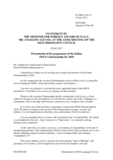 Address by the Minister for Foreign Affairs of Italy, H.E. Angelino Alfano