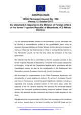Statement by the Estonian EU Presidency in response to the address by the Minister for Foreign Affairs of the Former Yugoslav Republic of Macedonia, H.E. Nikola Dimitrov