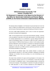 Statement by the Estonian EU Presidency in response to the report by the Director of the Office For Democratic Institutions and Human Rights (ODIHR), Ms. Ingibjörg Sólrún Gísladóttir, on the Human Dimension Implementation Meeting 