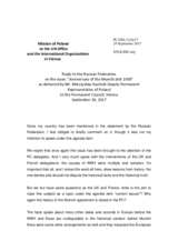 Statement by the Delegation of Poland in response to the statement by the Delegation of the Russian Federation on the anniversary of the Munich Agreement, signed on 30 September 1938