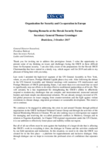 Opening Remarks by OSCE Secretary General at the Slovak Security Forum