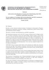 Statement by the Delegation of Armenia on the Non-compliance of Azerbaijan with international law and OSCE commitments related to the economic and social rights of the people of Artsakh