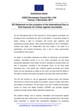Statement by the Estonian EU Presidency on the United Nations International Day to End Impunity for Crimes against Journalists, being observed on 2 November