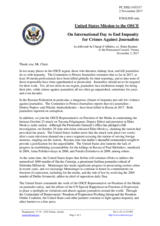 Statement by the Delegation of the United States of America on the United Nations International Day to End Impunity for Crimes against Journalists, being observed on 2 November