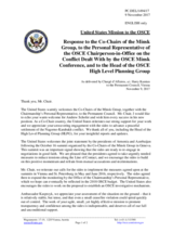 Statement by the Delegation of the United States of America in response to the to the Co-Chairs of the Minsk Group, to the Personal Representative of the OSCE CiO on the Conflict Dealt With by the OSCE Minsk Conference, and to the Head of the OSCE HLPG