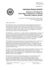 Statement by the Delegation of the United States of America in response to the report by the High Commissioner on National Minorities, Ambassador Lamberto Zannier