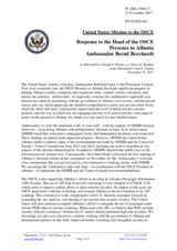 Statement by the Delegation of the United States of America in response to the report by the Head of the OSCE Presence in Albania, Ambassador Bernd Borchardt