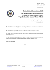 Statement by the Delegation of the United States of America on the verdict of the International Criminal Tribunal for the former Yugoslavia in the case of Mr. Ratko Mladić