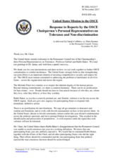 Statement by the Delegation of the United States of America in response to the statements by the Personal Representatives of the Chairperson-in-Office for tolerance and non-discrimination