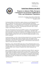 Statement by the Delegation of the United States of America in response to the address by the European Commissioner for European Neighbourhood Policy and Enlargement Negotiations, H.E. Johannes Hahn