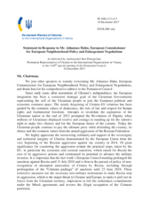 Statement by the Delegation of Ukraine in response to the address by the European Commissioner for European Neighbourhood Policy and Enlargement Negotiations, H.E. Johannes Hahn