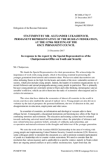 Statement by the Delegation of the Russian Federation in response to the report by the Special Representatives of the Chairperson-in-Office on Youth and Security, Ms. Anna-Katharina Deininger