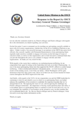 Statement by the Delegation of the United States of America in response to the report by Ambassador Thomas Greminger, OSCE Secretary General