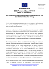 Statement by the Bulgarian EU Presidency on the implementation of the decision of the Constitutional Court of Turkey ordering the release of Mr. M. Altan and Mr. A. Alpay