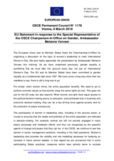 Statement by the Bulgarian EU Presidency in response to the address by the Special Representative of the OSCE Chairperson-in-Office on Gender, Ambassador Melanne Verveer