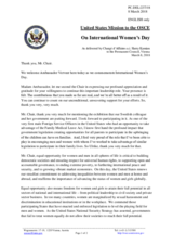 Statement by the Delegation of the United States of America in response to the address by the Special Representative of the OSCE Chairperson-in-Office on Gender, Ambassador Melanne Verveer