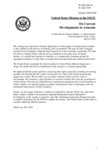 Statement by the Delegation of the United States of America on recent developments in Armenia