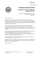 Statement by the Delegation of the United States of America on recent developments in the Transdniestrian settlement process in Moldova