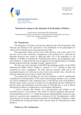 Statement by the Delegation of Ukraine on recent developments in the Transdniestrian settlement process in Moldova