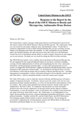 Statement by the Delegation of the United States of America in response to the report by the Head of the OSCE Mission to Bosnia and Herzegovina, Ambassador Bruce G. Berton