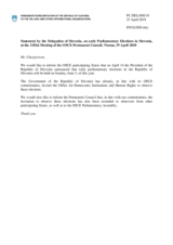 Statement by the Delegation of Slovenia on the early parliamentary elections in Slovenia, to be held on 3 June 2018