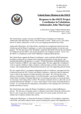 Statement by the Delegation of the United States of America in response to the report by the OSCE Project Co-ordinator in Uzbekistan, Mr. John MacGregor