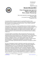 Миссия США при ОБСЕ - Ответ Координатору проектов ОБСЕ в Узбекистане Послу Джону Макгрегору
