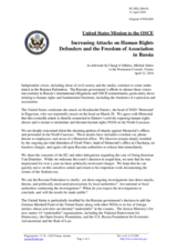 Statement by the Delegation of the United States of America on violations of the rights of human rights defenders in the Russian Federation