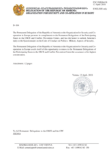 Response by the Delegation of Armenia to the Questionnaire on the Code of Conduct on Politico-Military Aspects of Security