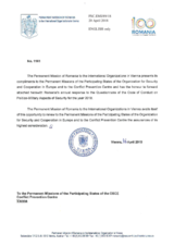Response by the Delegation of Romania to the Questionnaire on the Code of Conduct on Politico-Military Aspects of Security