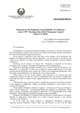 Statement by the Delegation of Uzbekistan on the Tashkent International High-Level Conference on Afghanistan, to be held on 26 and 27 March 2018