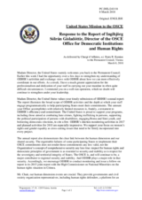 Statement by the Delegation of the United States of America in response to the report by the Director of the Office for Democratic Institutions and Human Rights (ODIHR), Ms. Ingibjörg Sólrún Gísladóttir