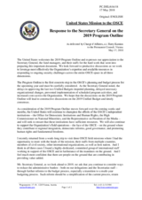 Statement by the Delegation of the United States of America in response to the presentation of the 2019 Programme Outline by the Secretary General, Ambassador Thomas Greminger