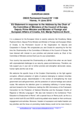 Statement by the Bulgarian EU Presidency in response to the address by the Chair of the Committee of Ministers of the Council of Europe, Deputy Prime Minister and Minister of Foreign and European Affairs of Croatia, H.E. Marija Pejčinović Burić