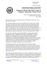 Statement by the Delegation of the United States of America in response to the report by the Head of the OSCE Centre in Ashgabat, Ambassador Natalya Drozd