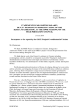Statement by the Delegation of the Russian Federation in response to the report by the OSCE Project Co-ordinator in Ukraine, Ambassador Vaidotas Verba